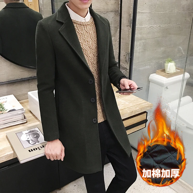  Winter Thick Warm Solid Color Woolen Casual Business Long Windbreaker Mens Jacket Male Coat / Bouti