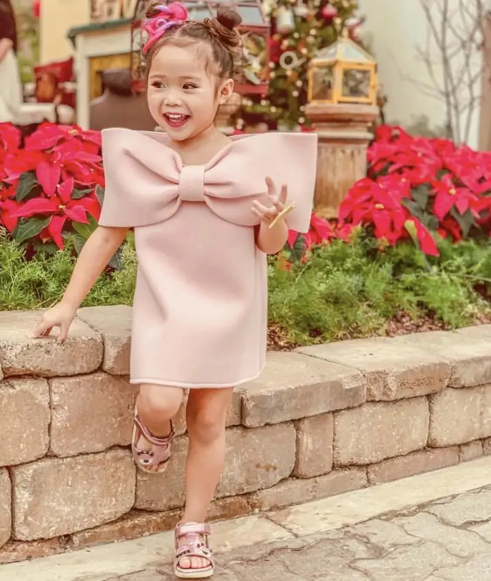 Ins Big Bows Baby Dress for Toddler Girls Lovely Air Cotton Straight Princess Girls Dress