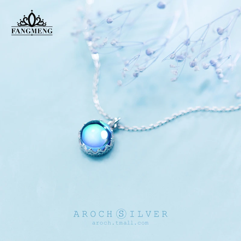 

fangmeng 45cm Bohemia Pendant Necklace Halo Crystal Gemstone s925 Silver Scale Light Necklace for Women Elegant Jewelry Gift