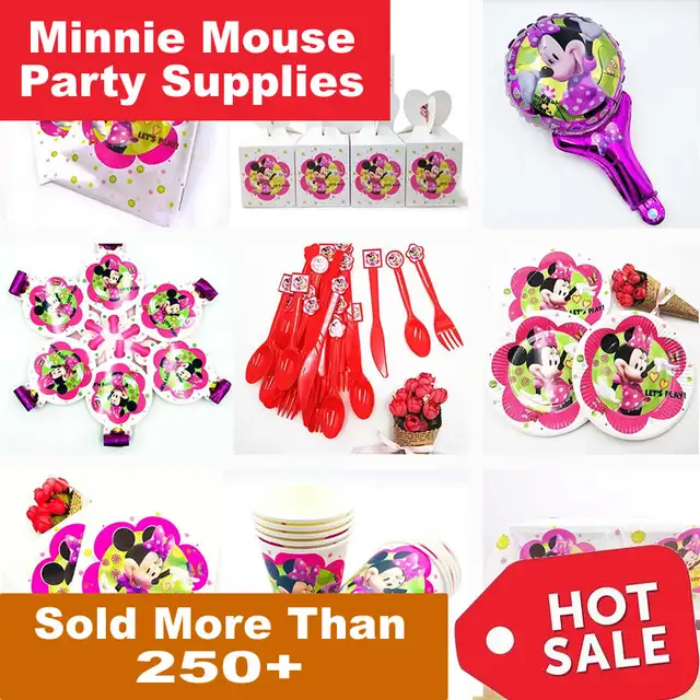 Minnie Mouse Party Decorations Supplies Kids Theme Plates Cup
