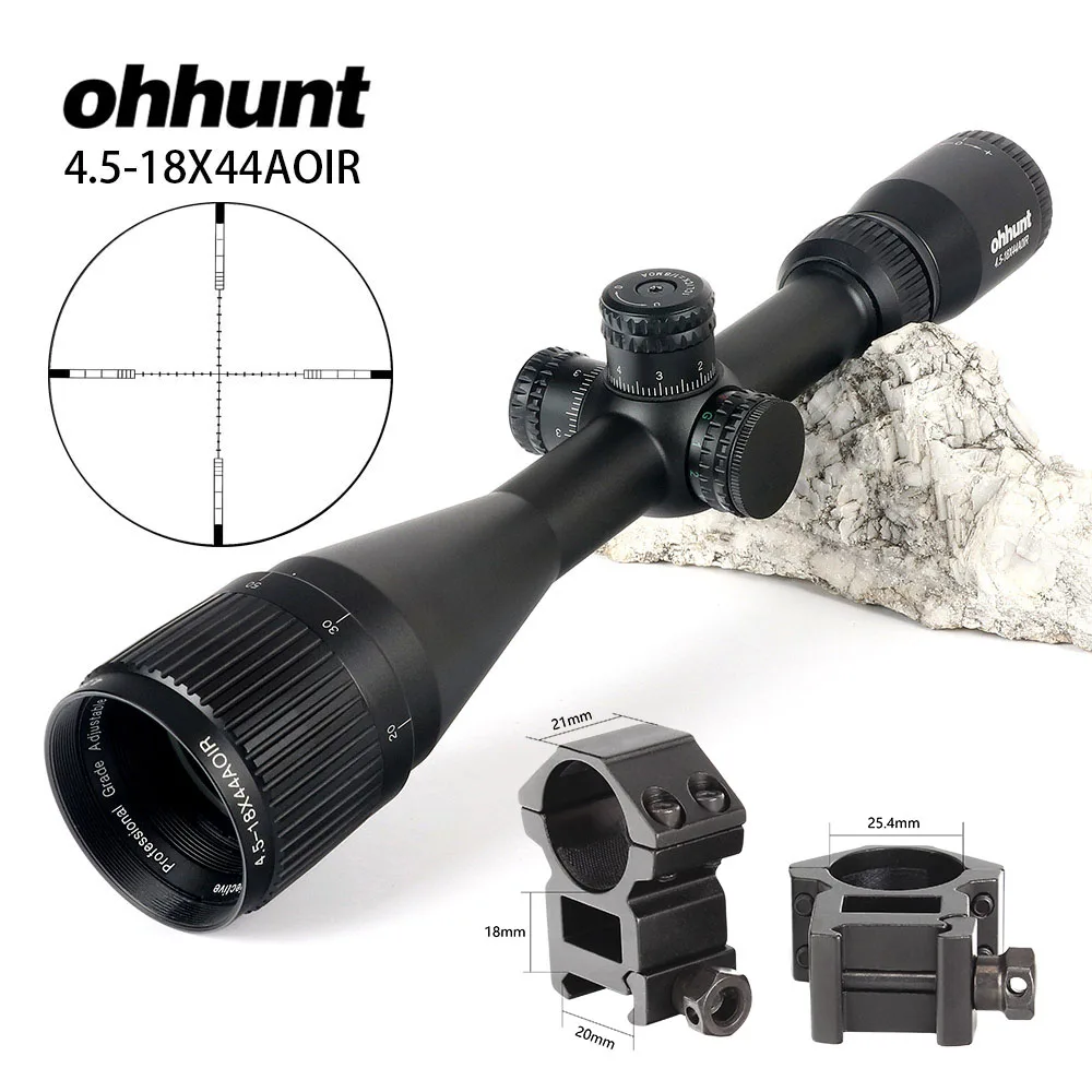 Ohhunt 4,5-18x44 AOIR тактическая оптика прицелы RGB стекло освещение сетка с Windage высота замок прицел - Цвет: with Picatinny Rings