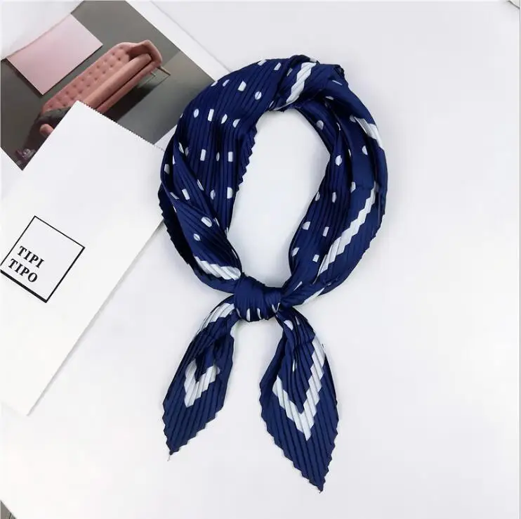 13 Dot Navy Blue Плиссированный небольшой квадратный шарф, сморщенный Шелковый платок, женский квадратный шарф с принтом, небольшой сморщенный декоративный платок - Цвет: 13 Dot Navy Blue