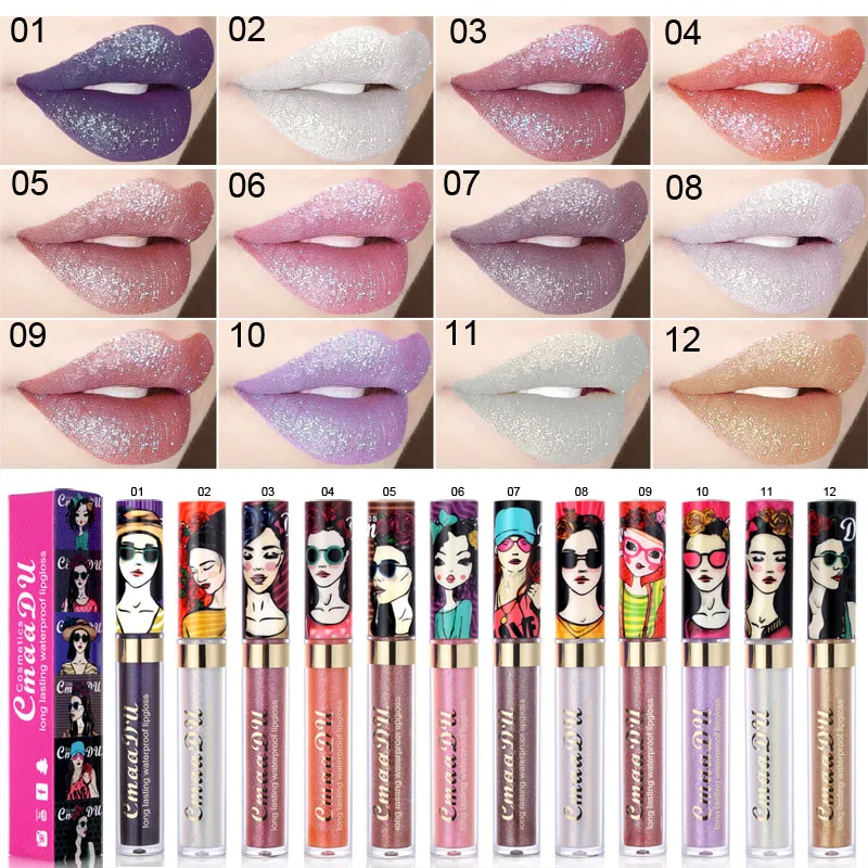 CMAADU сверкающий блеск для губ beauty girl Алмазный Блеск водостойкий стойкий 12 цветов