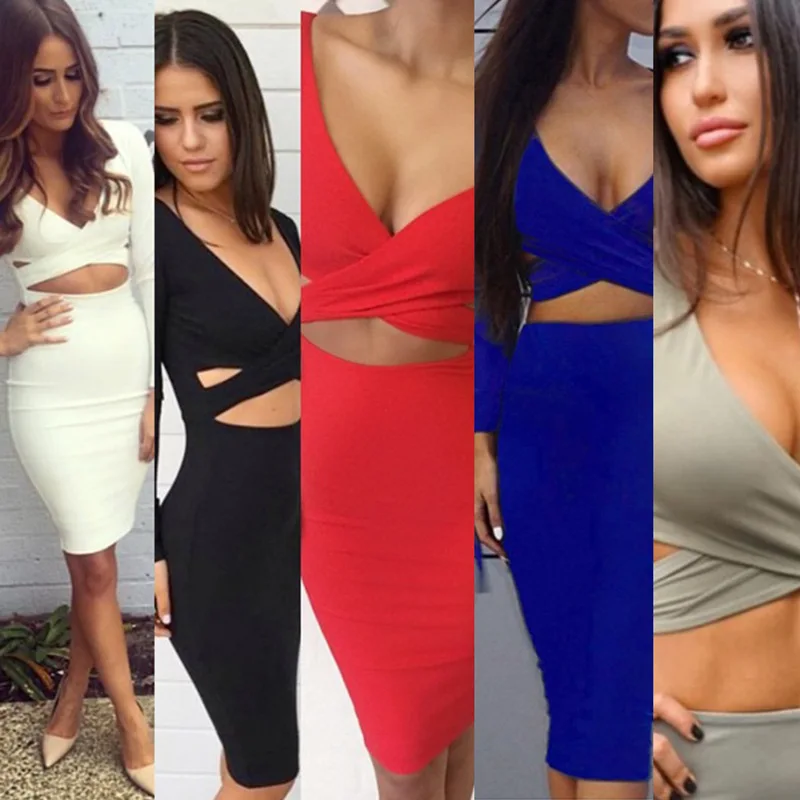 

2019 New Women's Specials Spot New Long-sleeved Sexy Nightclub Dress 10 Colors 4 V-neck Autumn Designer Dress