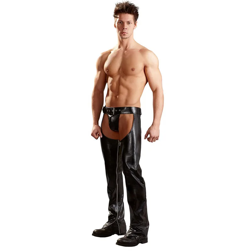 Exotic Gothic Gay fetish Men Sexy Open Crotch Pole Dance Pants Black Erotic Wetlook Patent Leather Leggings Chaps Add homme XXL (5)