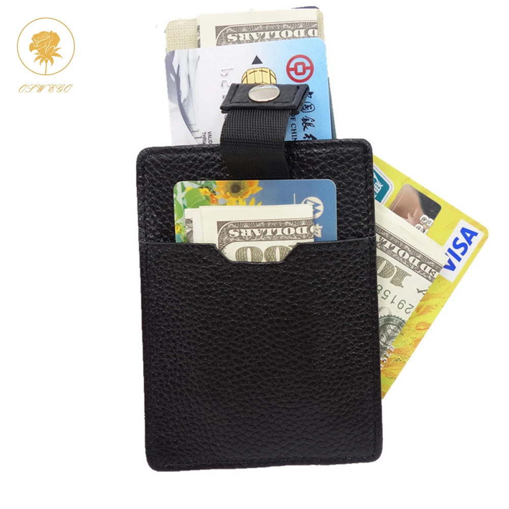 

OSWEGO Card Holder Genuine Leather Thin RFID Mini Wallet Metal Hasp Credit Bank Card Cases Anti-Theft Card ID Holders