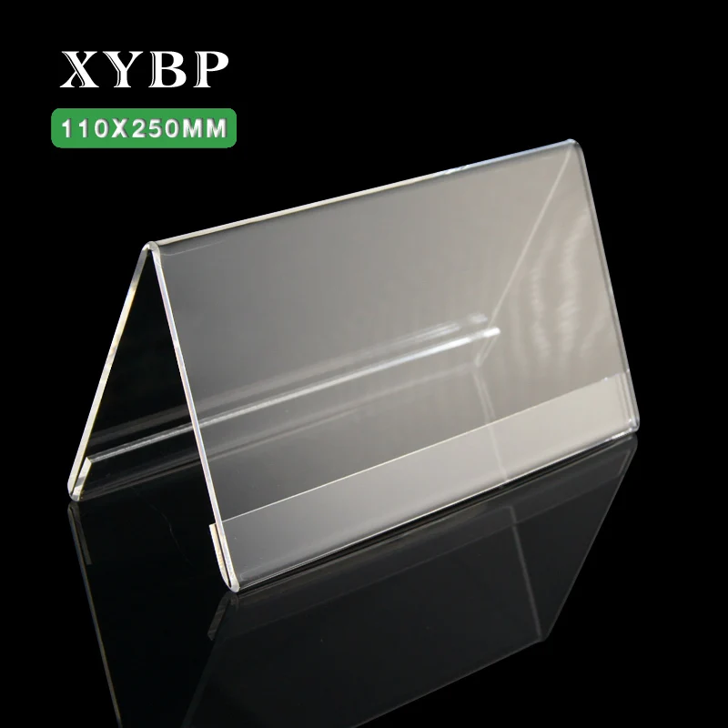 

XYBP Acrylic V Shape Office Desktop Sign Display Price Name Business Card Label Nameplate Table Number Holder Stand 110*250MM