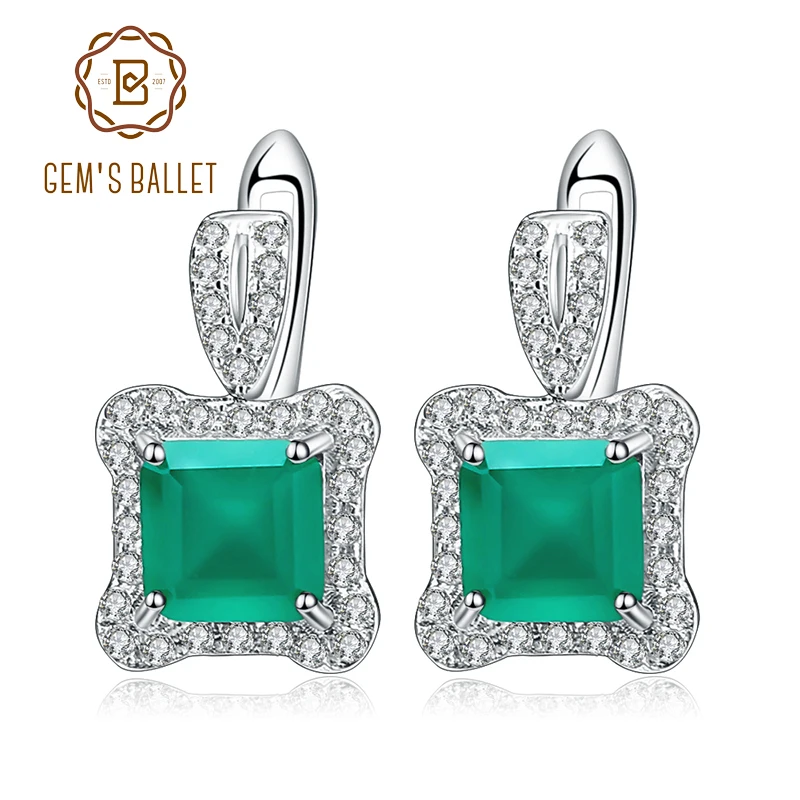 Женские винтажные серьги-гвоздики gemb's BALLET зеленый агат 3 77ct натуральный камень