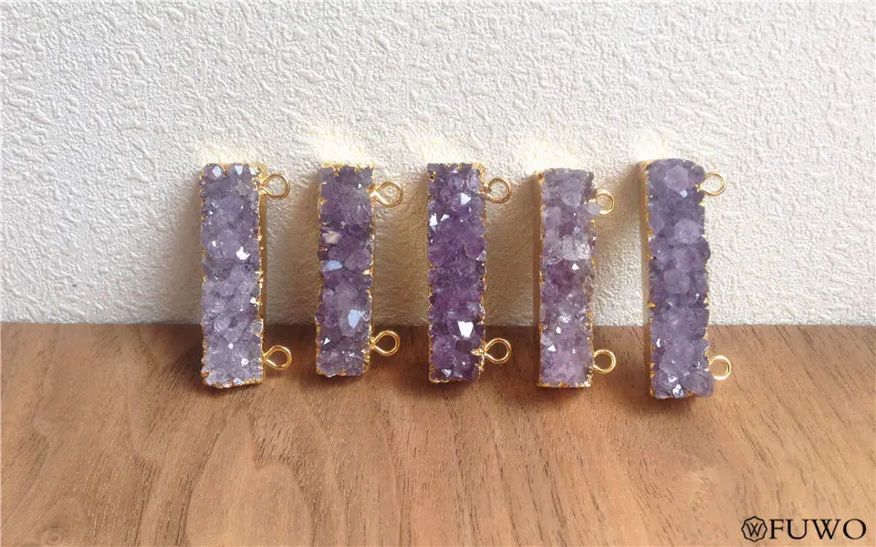 Double Bails Amethyst Bar Pendant 11