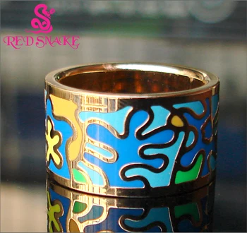 

RED SNAKE Brand Product Hot Selling Width Rose Gold-color Flower Floral Leaf Enamel Jewelry Rings, Scarf Ring 1pcs/pack