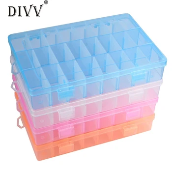 

Adjustable Plastic Storage Box organizer 24 Compartment Women Jewelry Earring storage Box Case