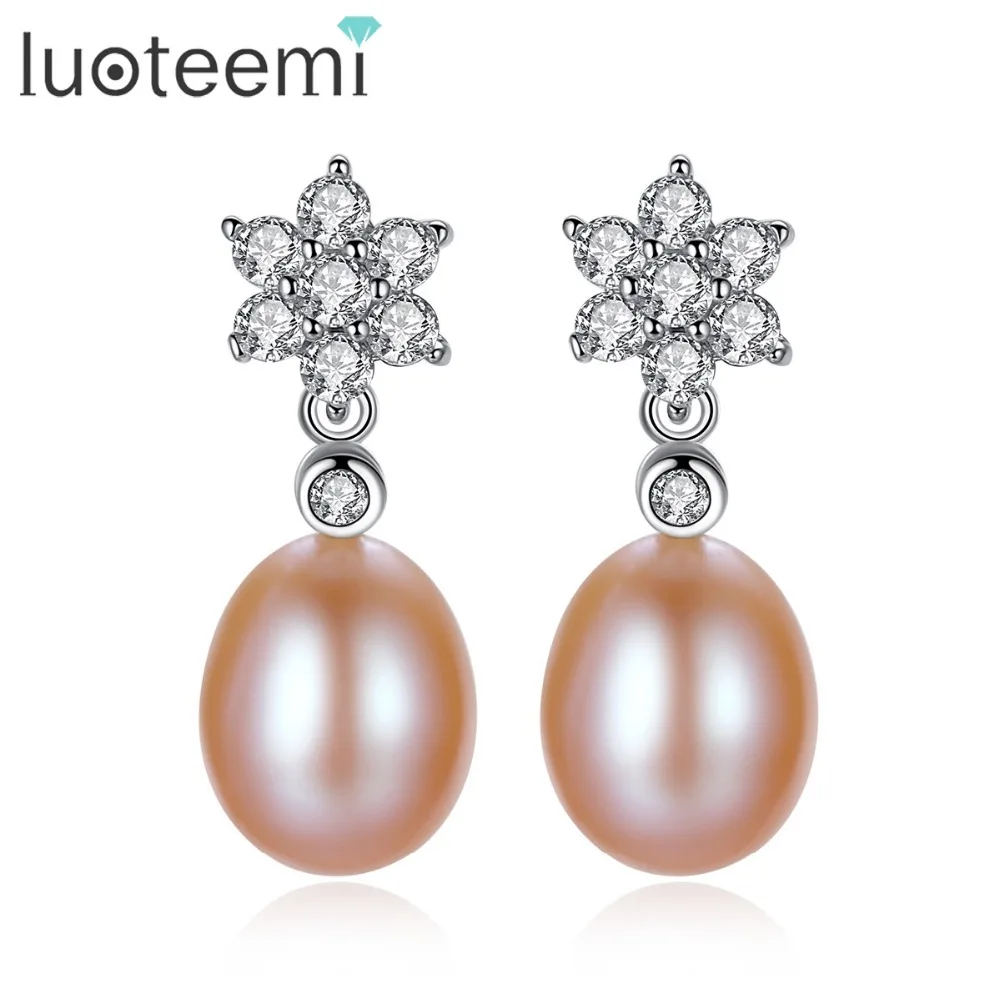 

LUOTEEMI 2018 High Quality Noble Star Shape Silver Pearl Sparking Long Drop Earrings For Women Free Shipping Accessories Jewelry