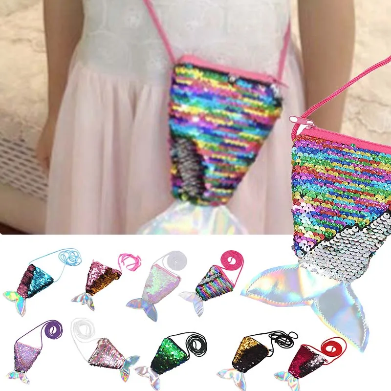 

2019 New Mermaid Tail Sequins Coin Purse Women Mini Wallets Small Crossbody Bag Girls Fashion Long String Child Money Card Pock