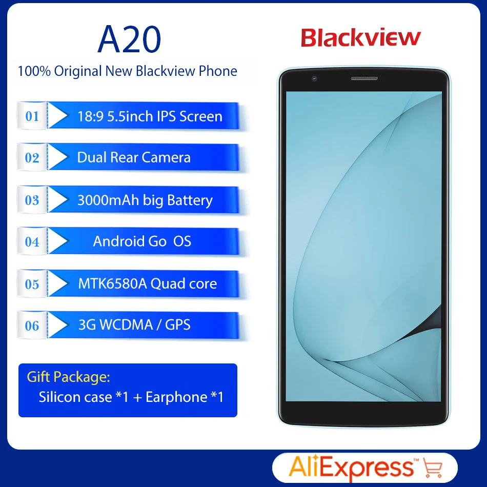 Смартфон BLACKVIEW A20 Android GO, двойная камера заднего вида, четырехъядерный, 5,5 дюймов, 18:9, мобильный телефон, 3000 мАч, gps, 3G, низкая цена, мобильный телефон