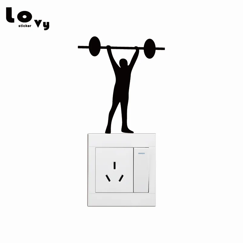

Crossfit Weightlifting Vinyl Switch Sticker Creative Cartoon Man Silhouette Wall Decal Home Decor SW0004