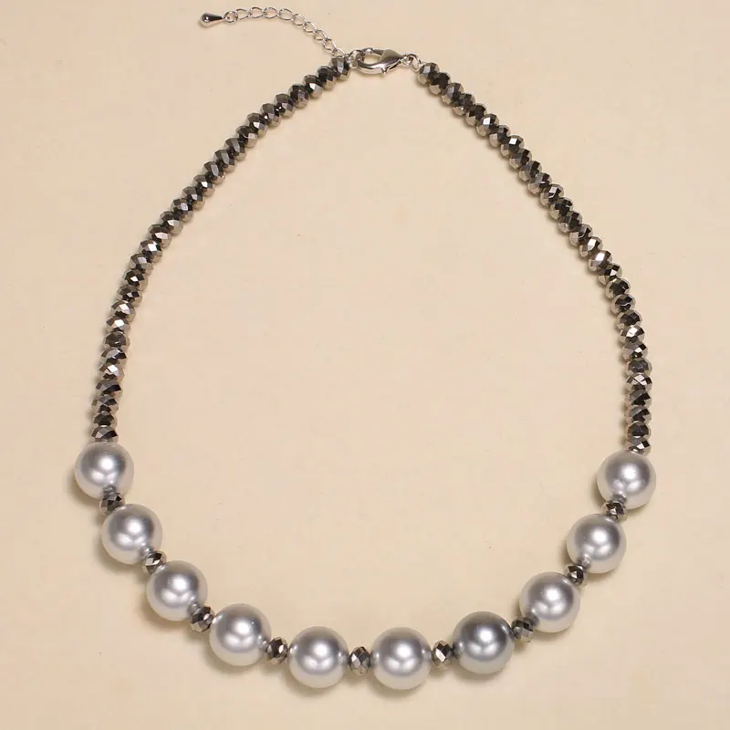 

Pearl diameter crystal 6-7 mm, 14 mm to send his girlfriend's pearl necklace, grey circle shell beads necklace