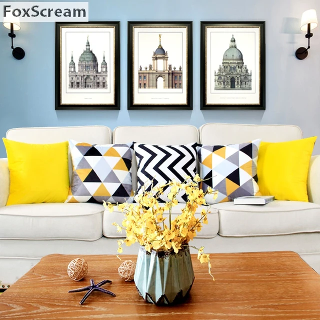 Nordic Style Decorative Pillows Cases Yellow Gray Geometric Cushion Nordic Style Decorative Pillows Cases Yellow Gray Geometric Cushion Cover Home Decor Black White Solid Throw