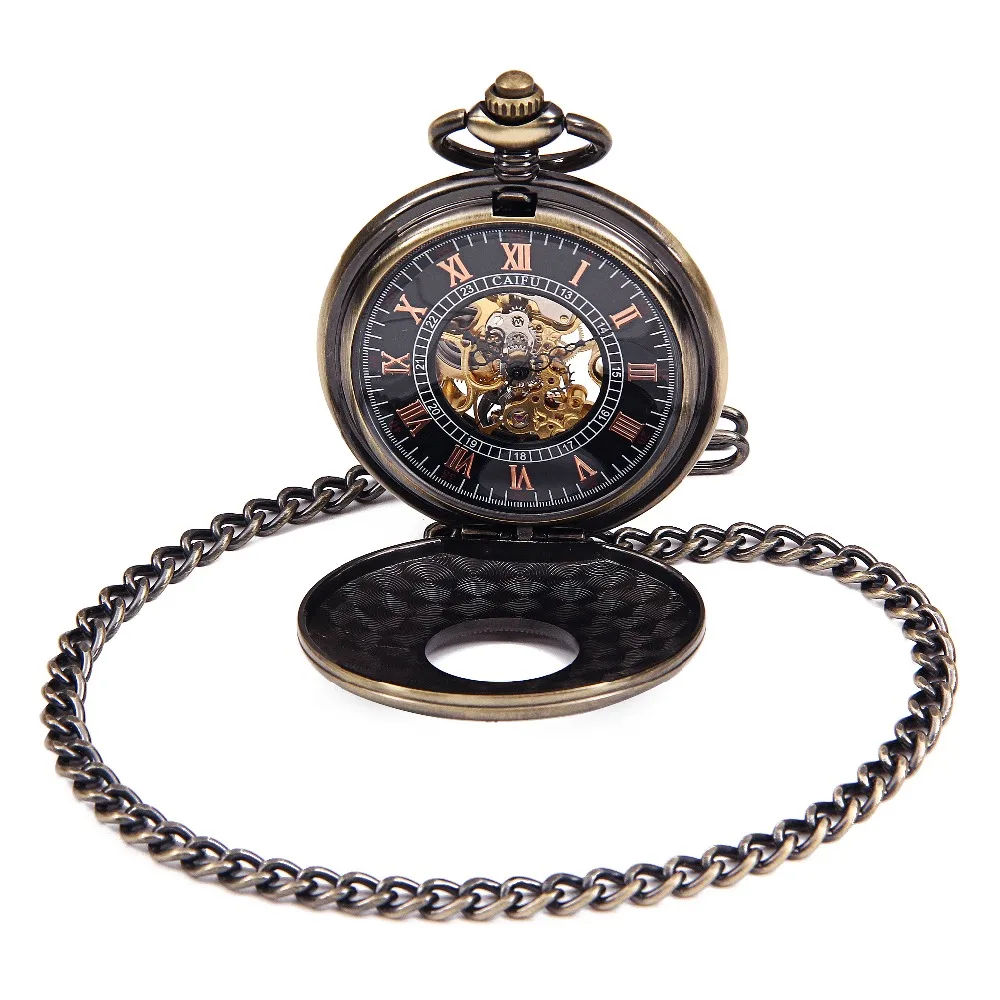 Античный стиль черный с циферблатом, витым узором, карманные механические мужские карманные часы с цепочкой хороший Рождественский подарок цена H092