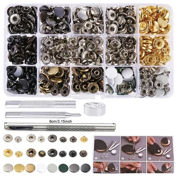 

140 Set Rivets Single Cap Rivets Tubular Snap Fasteners Press Studs Button Kit with 4pcs Fixing Tools for Leather Craft Decor