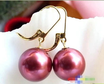 

FREE shipping&gt; &gt;&gt;&gt; P1003 14MM GRAPE PURPLE SOUTH SEA PEARL DANGLE EARRING