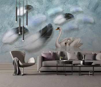 

Custom Any Size Mural Wallpaper 3D Color Feather Couple Swan Landscape Picture TV Background Wall Decoration Mural Wallpaper