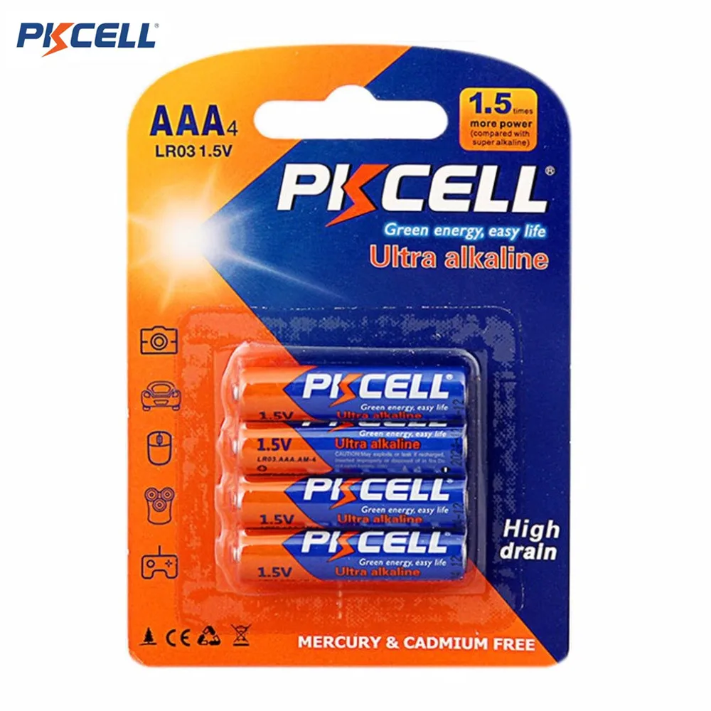 4pcs/lot PKCELL 1.5V Battery AAA Alkaline Zinc manganese Dioxide Dry