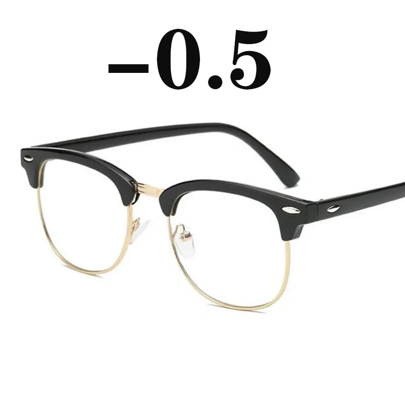 1-1,5-2-2,5-3-3,5-4-4,5-5-5,5-6 оптические очки с памятью близорукости, полуоправа, готовые Мужские Женские очки для близоруких - Цвет оправы: black gold -0.5