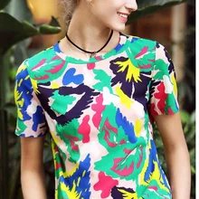 Европейская станция лето новое пальто камуфляж цвет короткий рукав шелковая Футболка женская тренд