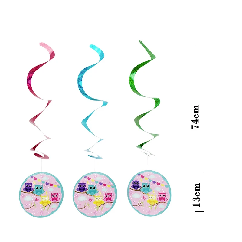 3 шт Сова завитые стримеры вечерние орнаменты красочный день рождения, детский душ Висячие Подвески детская вечеринка