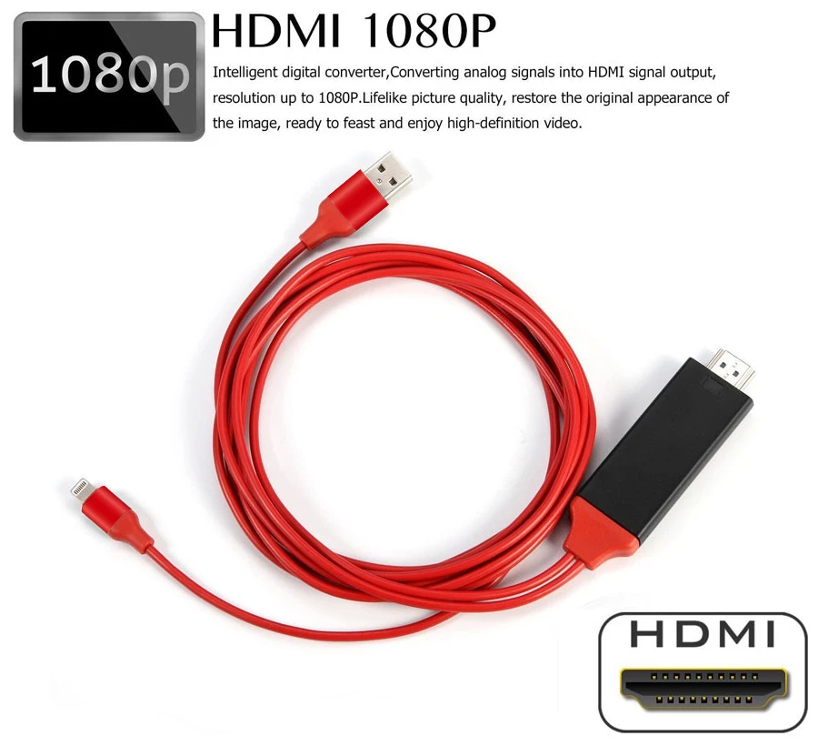 1080P HD Wifi Дисплей кабель адаптер HDMI кабель для iphone ipad к телевизору 2 м HDMI кабель для iphone 7 7 plus iphone SE 5 5S 6 6S Puls