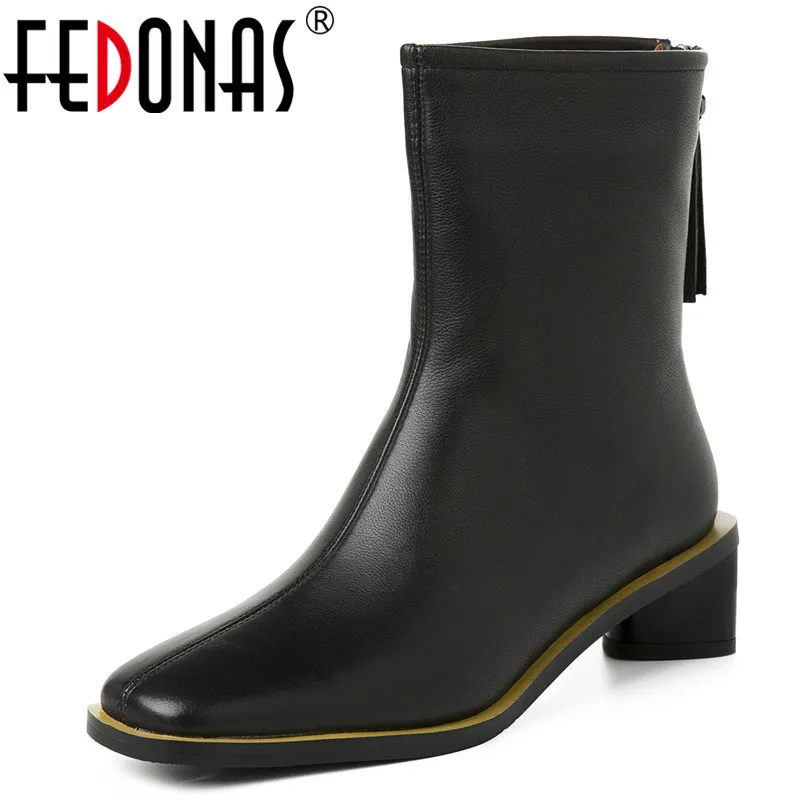 

FEDONAS New Fashion Concise Square Toe Strange Style Women Ankle Boots Spring Autumn Genuine Leather Basic Office Shoes Woman