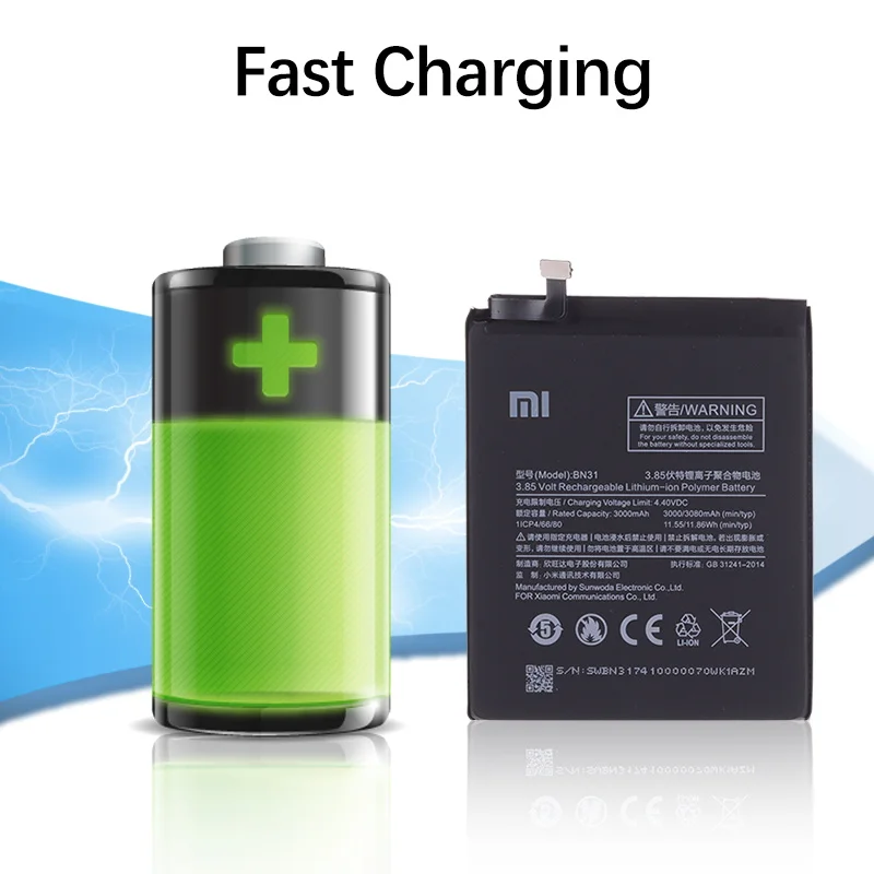 Original Battery For XIAOMI Mi A1 Mi 5X BN31 Redmi Y1 Lite S2 3000mAh Replacement For Xiaomi Redmi Note 5A Battery Note 5A Prime