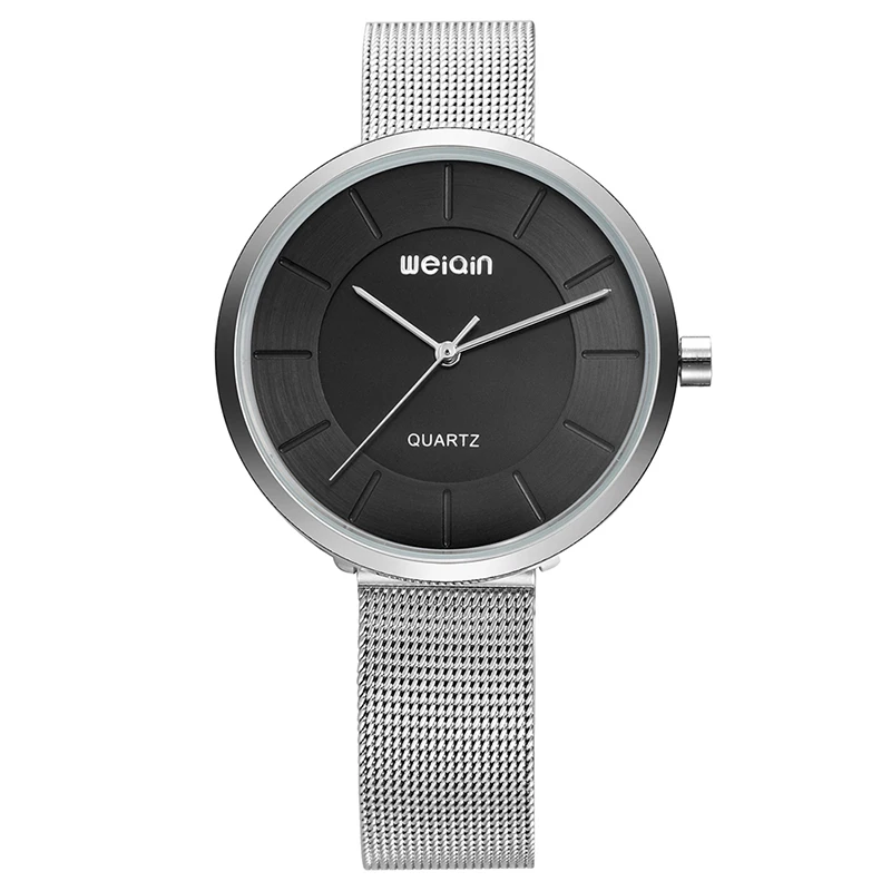 

WEIQIN Simple Style Ultra thin Bracelet Wrist Watches Women Luxury Steel Mesh Watch Women Silver Clock Women montre femme 2018