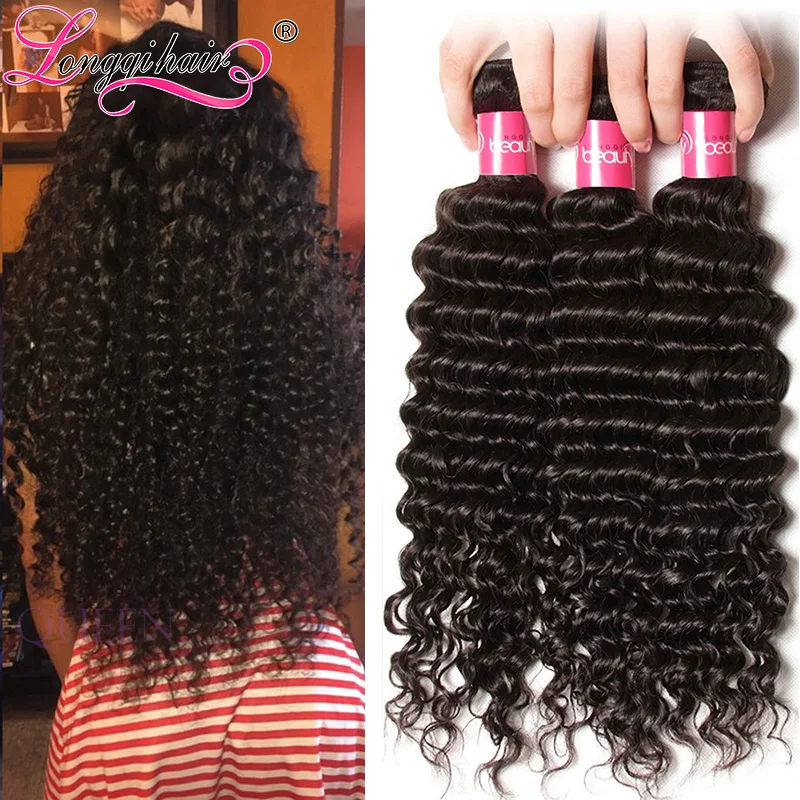 Brazilian Deep Wave 7A Brazilian Deep Curly Virgin Hair 3pcs/lot Unprocessed Brazilian Virgin Hair Bundles Hair Weaves Longqi
