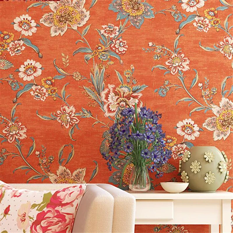 Beibehang Negara Amerika Retro Murni Wallpaper Kertas Orange Merah