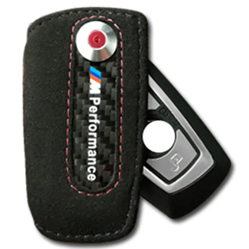 Leather Carbon Fiber Key Case Keychain Holder Cover ///M Emblem Key