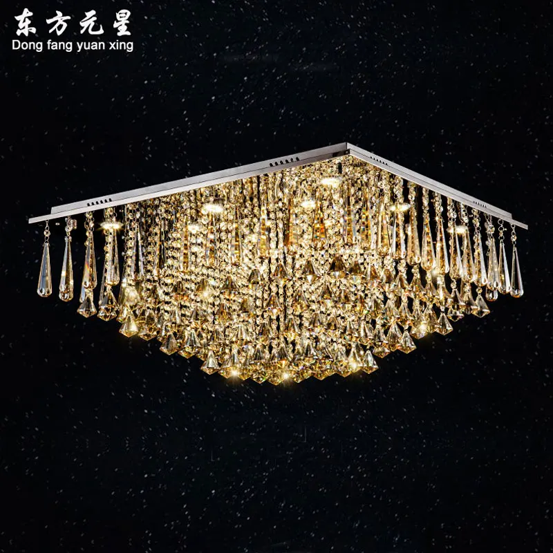 

crystal chandelier lamp led light cognac color crystal square lighting bedroom living room lamp decoration
