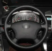 Black Genuine Leather Steering Wheel Cover for Toyota Land Cruiser Prado 120 2004-2009 Land Cruiser 1995-2007 Tacoma appdee black artificial leather car steering wheel cover for toyota corolla 2004 2006 caldina 2002 2007