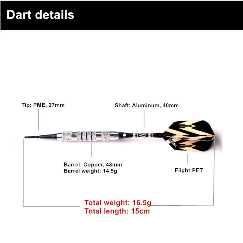 Профессиональный 3 шт. cuesul Дартс мягкие дротики для Дартса 16,5 г 150 мм электронный мягкий наконечник с алюминиевым валом
