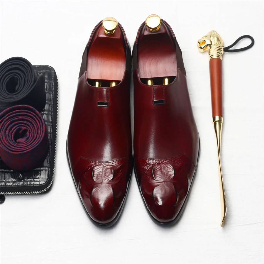 

100% Genuine cow leather brogue Wedding shoes mens casual flats shoes vintage handmade oxford shoes for men black Wine red