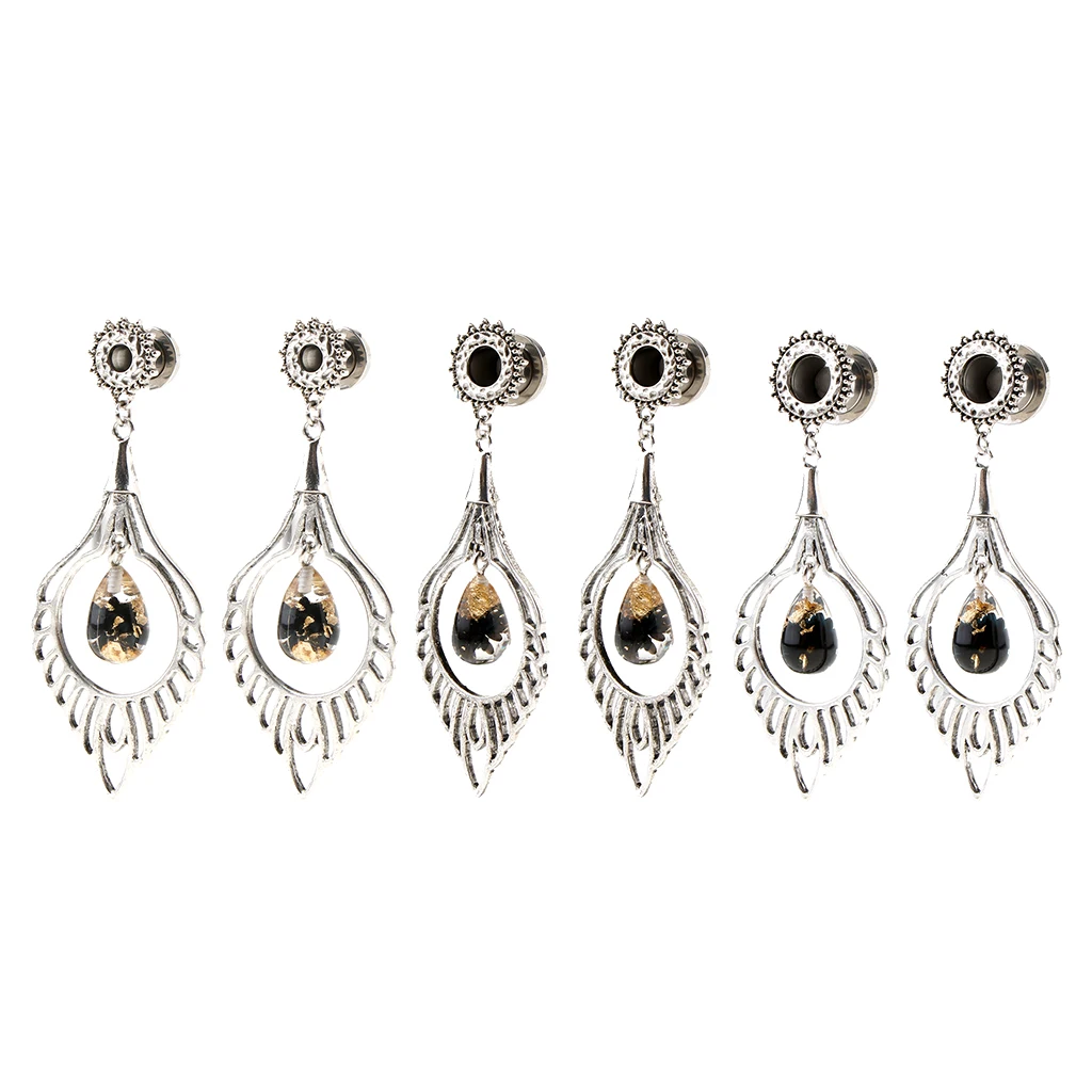 MagiDeal 1 Pair Dangle Ear Plugs Tunnels Gauge 6mm/8mm/10mm Piercing Statement Dangle