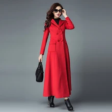 2016 Autumn and Winter New Fashion Women’s Elegant Outwear Plus Size Double Breasted Female Overcoat Long Wool Blend Coat Red