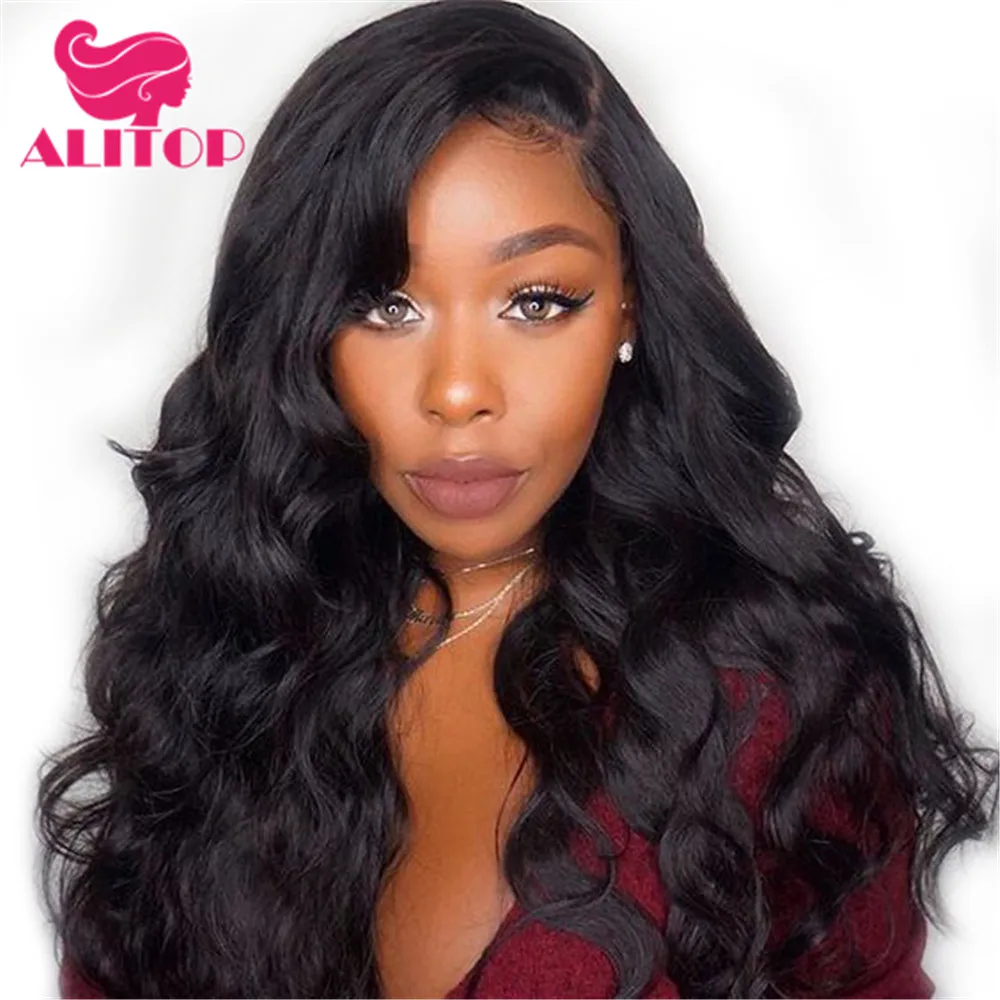 

ALITOP Hair Glueless 180 Density 360 Lace Frontal Wig Pre Plucked With Baby Hair Brazilian Remy Body Wave Human Hair Frontal Wig