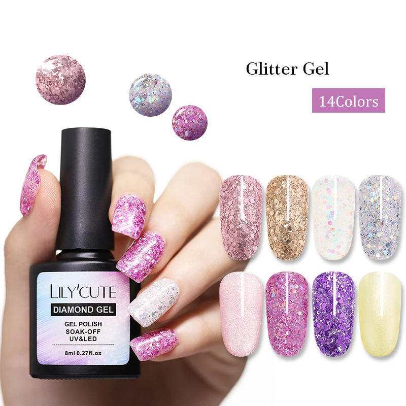 

LILYCUTE 8ml Glitter UV Gel Nail Polish Soak Off Shining Bling Sequins Gel Varnish Manicure Gel Lacquer Nail Art Design