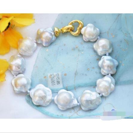 

P4096 8" 16mm WHITE plum blossom coin FRESHWATER PEARL BRACELET @^Noble style Natural Fine jewe SHIPPING new >>free shipping