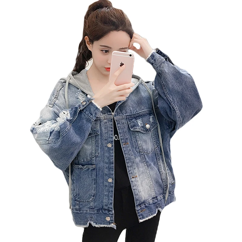 2019 New Fashion Spring Autumn Denim Jacket Women Frayed ...
