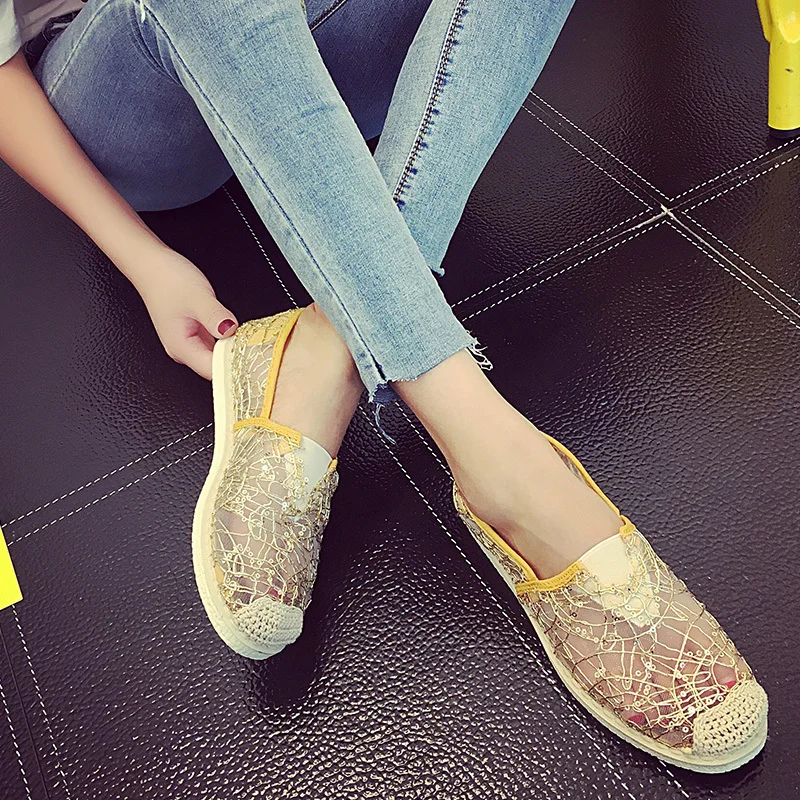 

New Design Sequins Women Casual Flat Shoes Fashion Breathable Zapatos De Mujer Hot Sale Air Mesh Comfortable Sapato Feminino