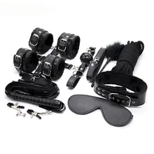 10Pcs/set Sex Tools Bdsm Bondage Leather Fetish Kit Restraints Slave Sex Toys for Couples Bdsm Bondage Set Handcuffs Adult Games heavy stainless steel adult sex shackle legcuffs for sex bdsm fetish bdsm bondage harness set slaves sexy sex toys for couples