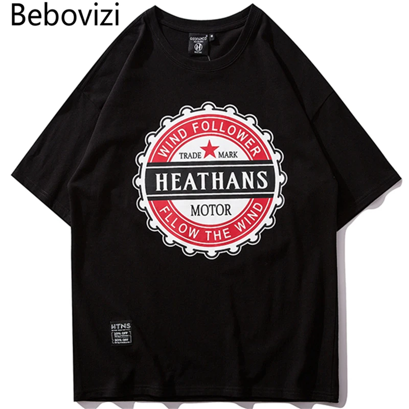 

Bebovizi Geometry Round Print T Shirts Streetwear T Shirts Mens Harajuku Casual Tshirts 2019 Summer Cotton Oversize Tops Tees