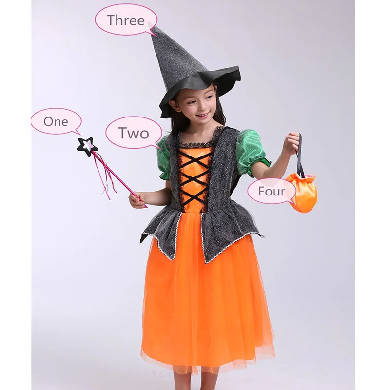 

Fantasy Girl Halloween Cosplay Costume Witch Dress Kids Clothes Children Dress for Girls Hat 2PCS Girl Vestido baby girl clothes